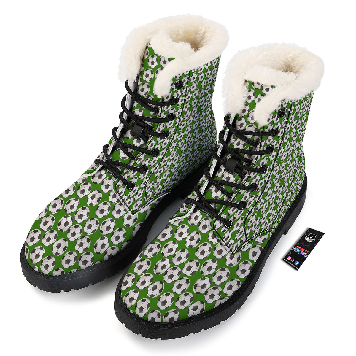 Soccer Ball Green Print Pattern Winter Boots-grizzshop