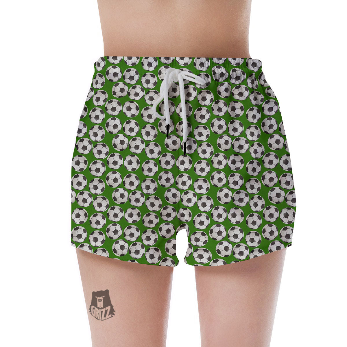 Soccer Ball Green Print Pattern Women's Shorts-grizzshop