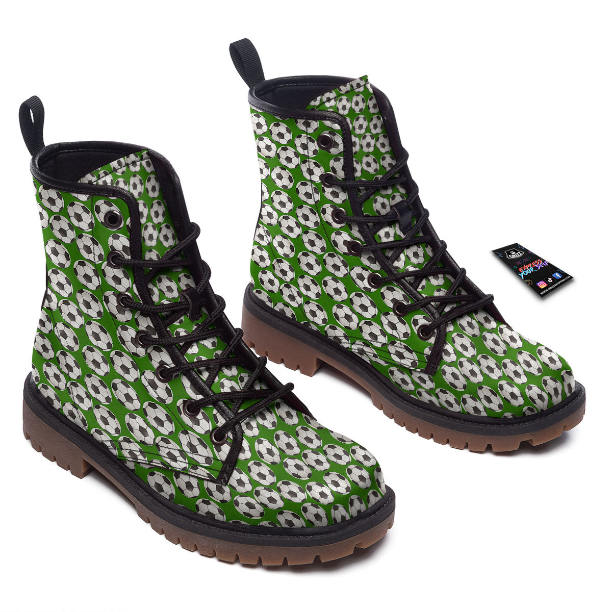 Soccer Ball Green Print Pattern Work Boots-grizzshop