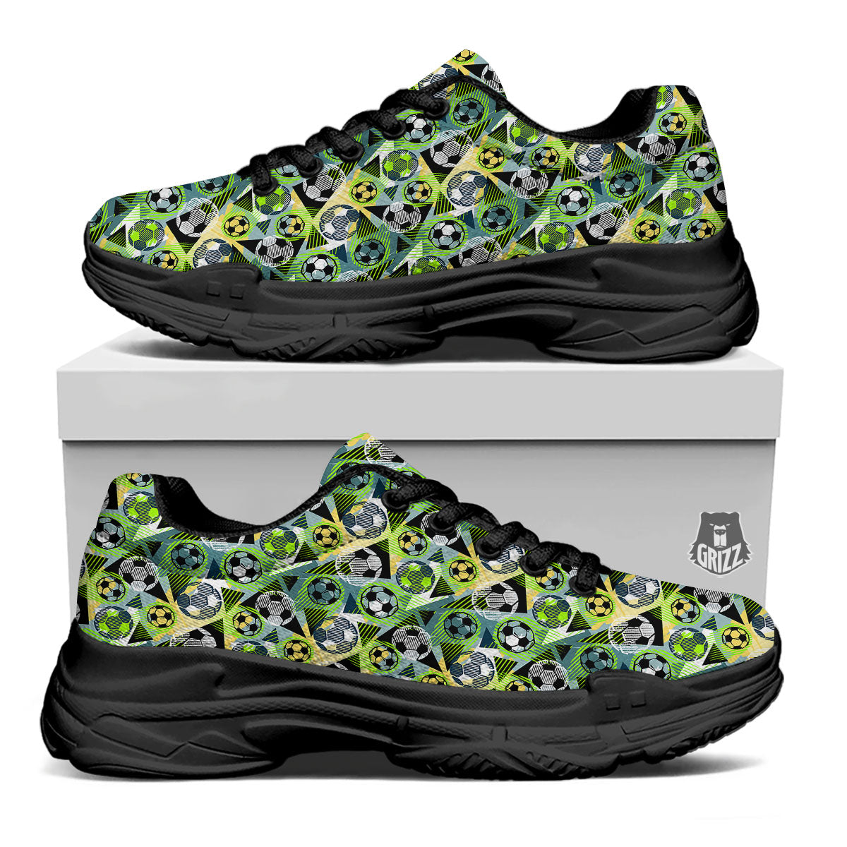 Soccer Ball Grunge Print Pattern Black Chunky Shoes-grizzshop