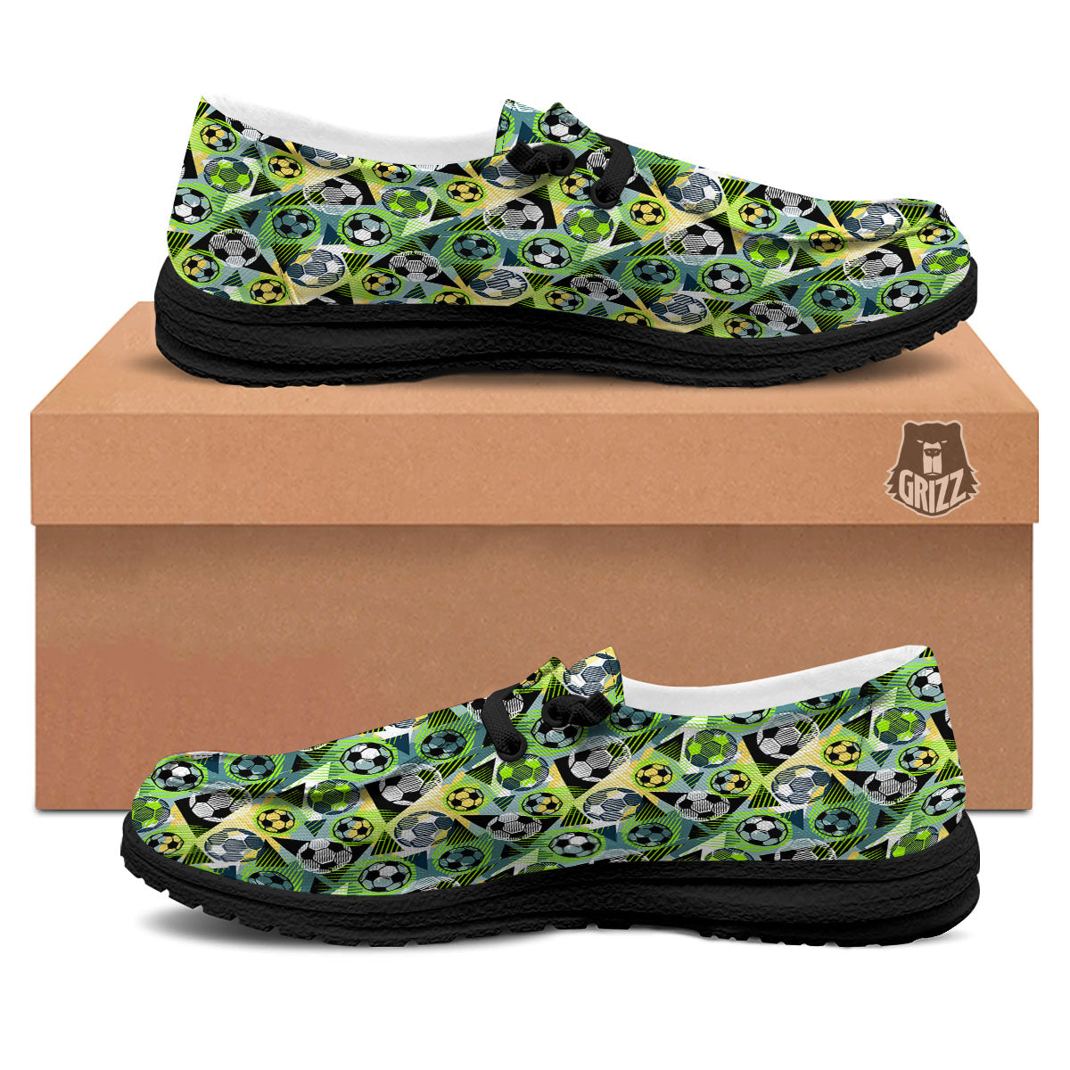 Soccer Ball Grunge Print Pattern Black Loafers-grizzshop