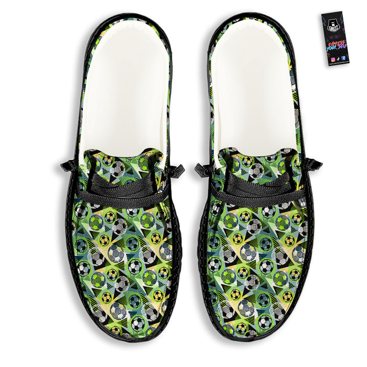 Soccer Ball Grunge Print Pattern Black Loafers-grizzshop
