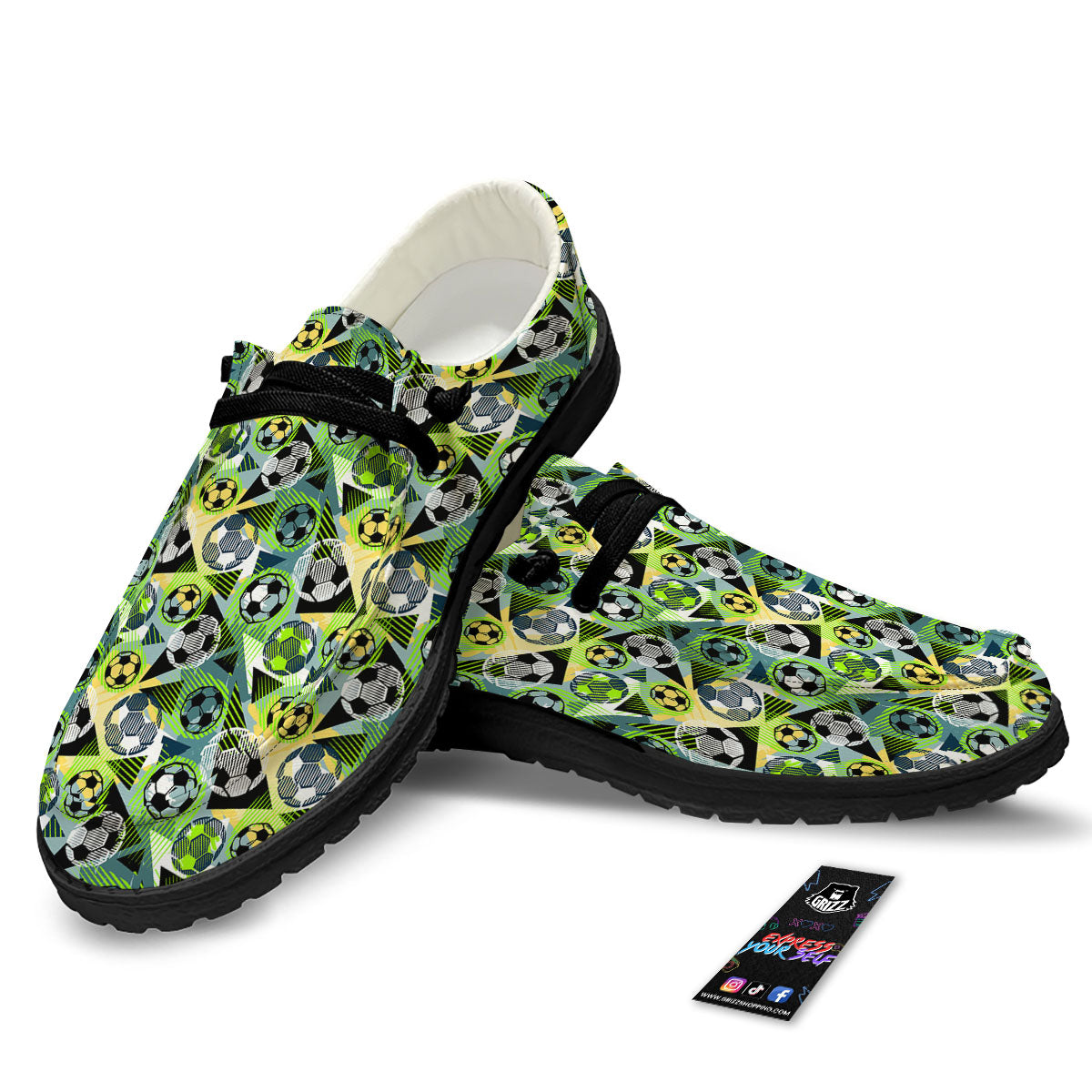 Soccer Ball Grunge Print Pattern Black Loafers-grizzshop