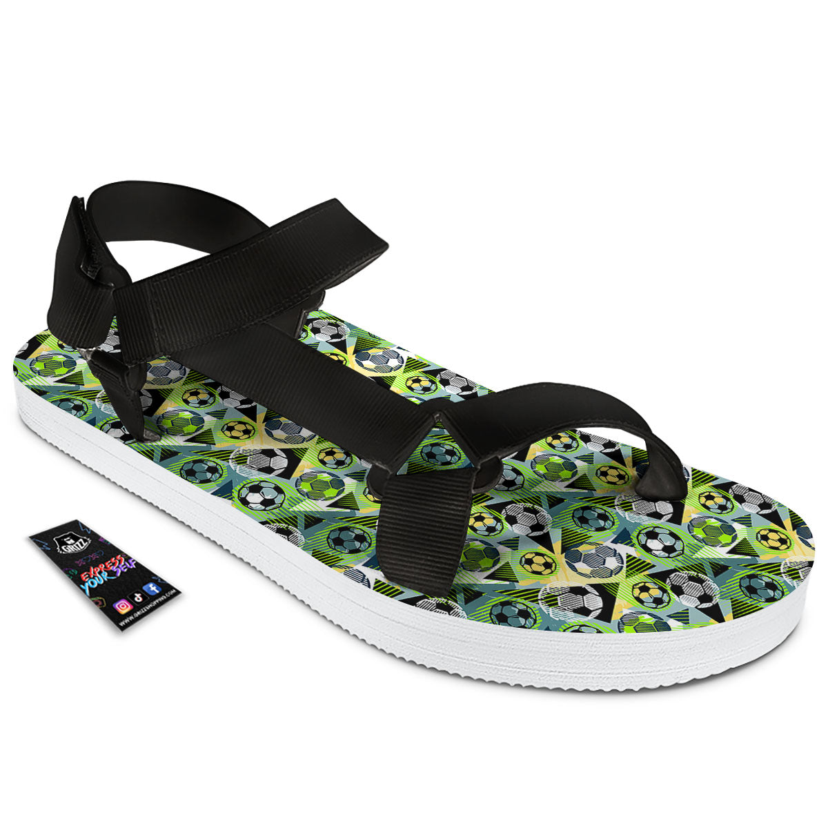 Soccer Ball Grunge Print Pattern Black Open Toe Sandals-grizzshop