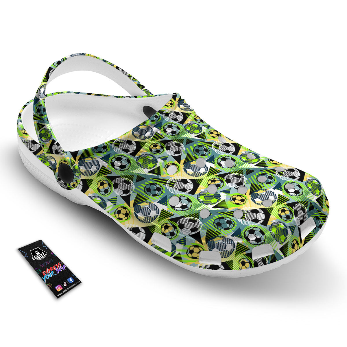 Soccer Ball Grunge Print Pattern Clog-grizzshop