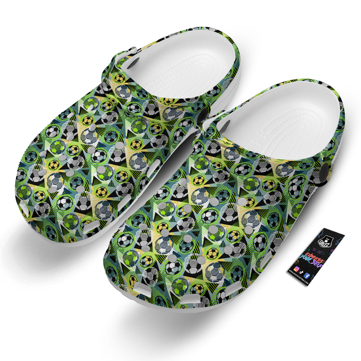 Soccer Ball Grunge Print Pattern Clog-grizzshop