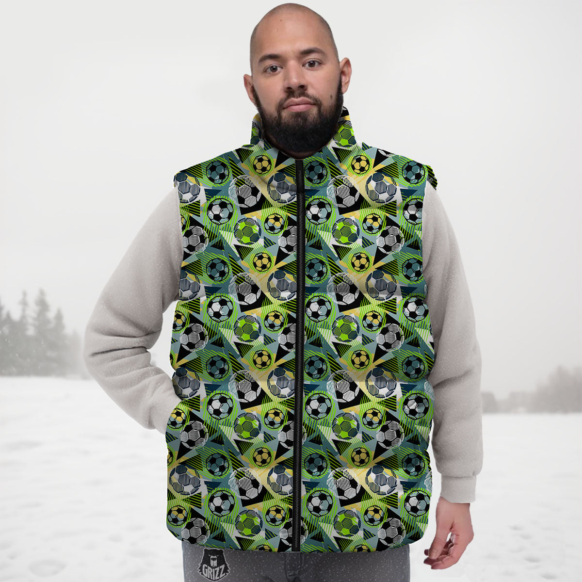 Soccer Ball Grunge Print Pattern Down Vest