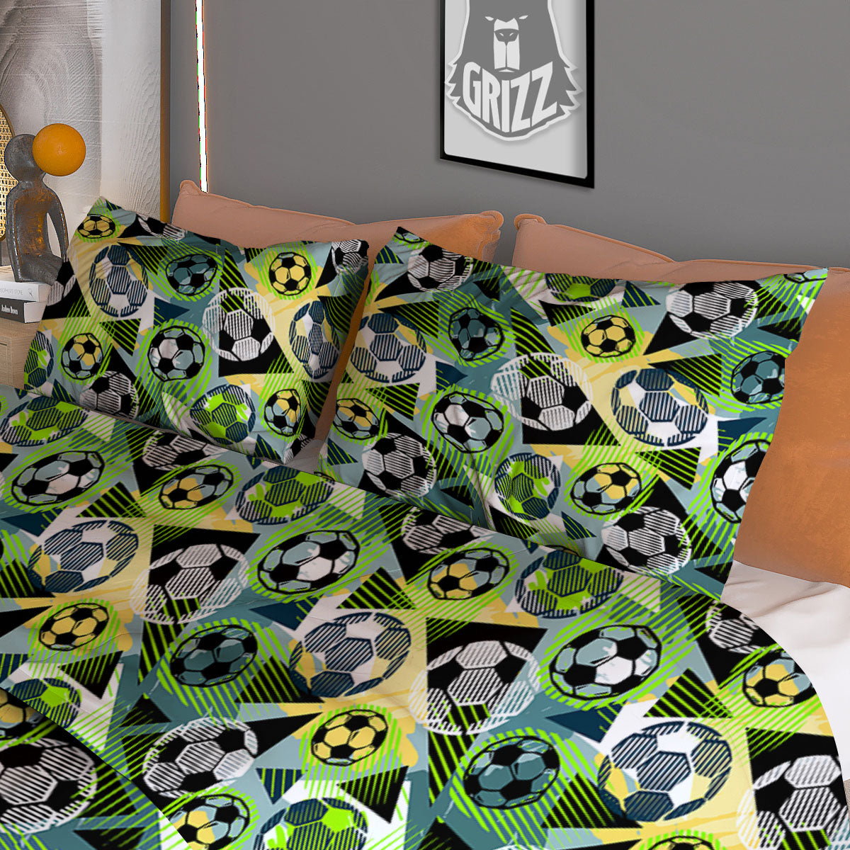 Soccer Ball Grunge Print Pattern Duvet Cover Bedding Set