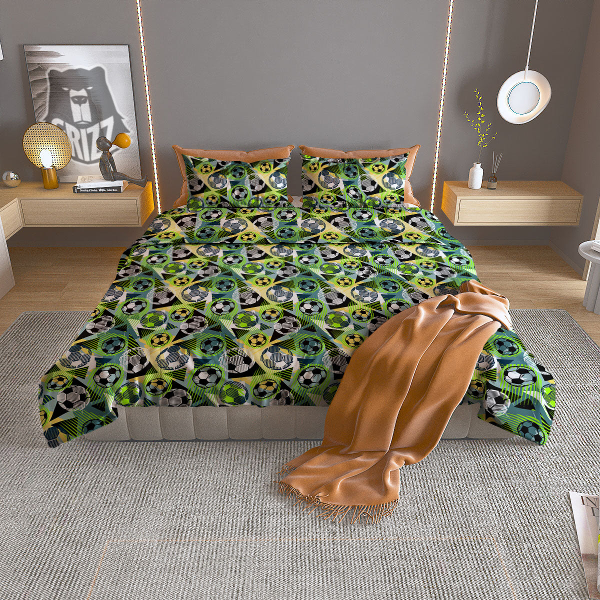 Soccer Ball Grunge Print Pattern Duvet Cover Bedding Set