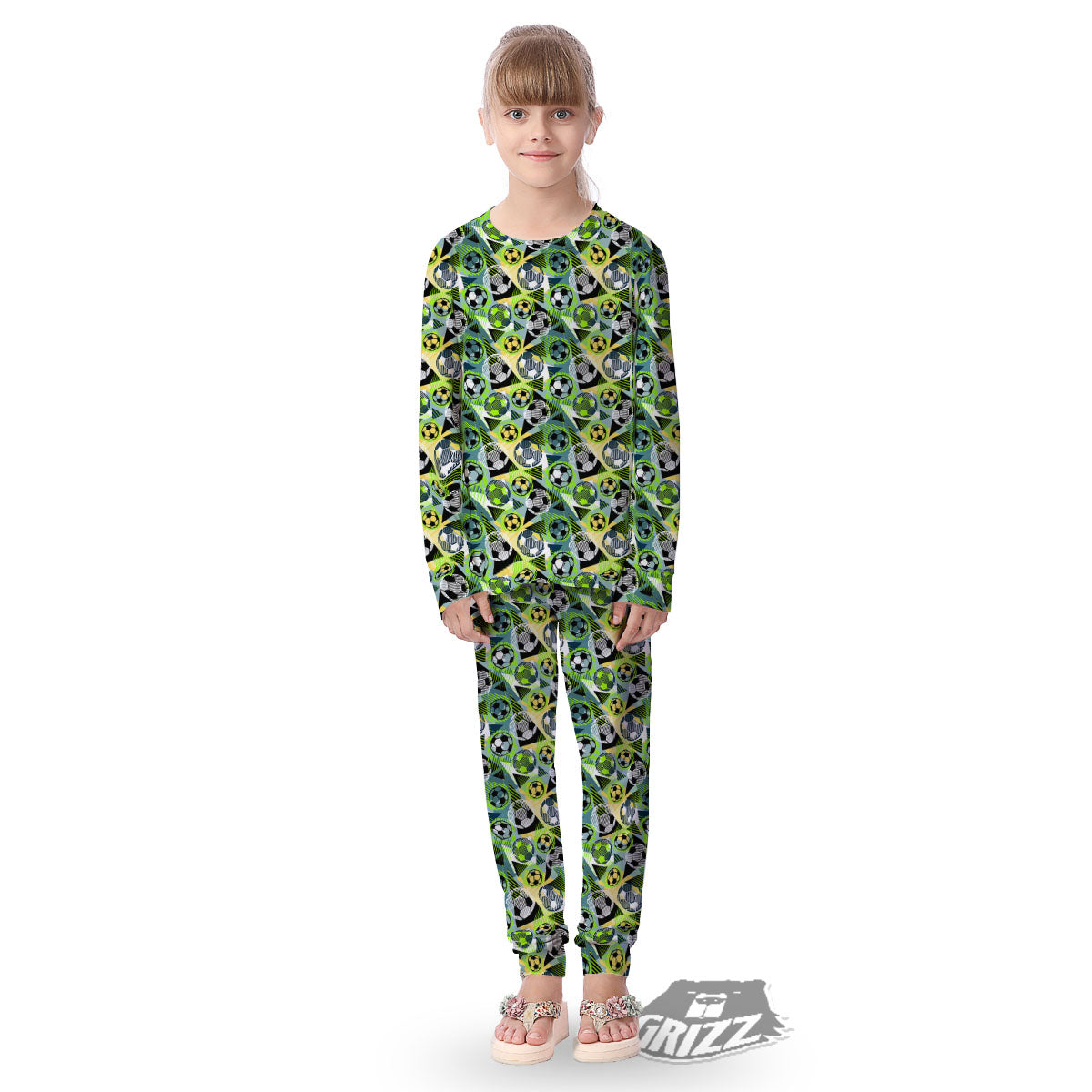 Soccer Ball Grunge Print Pattern Kid's Pajamas-grizzshop