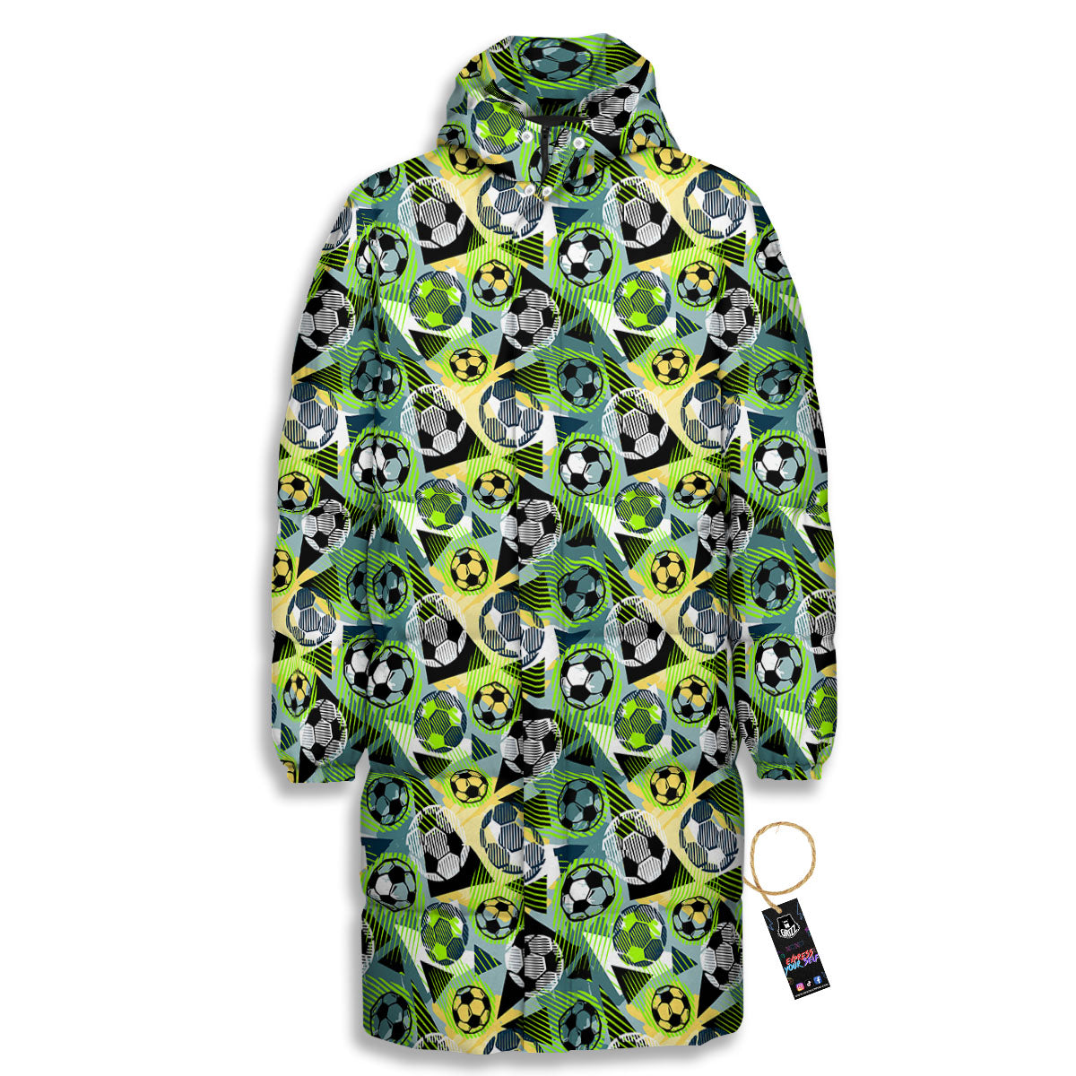 Soccer Ball Grunge Print Pattern Long Down Jacket-grizzshop