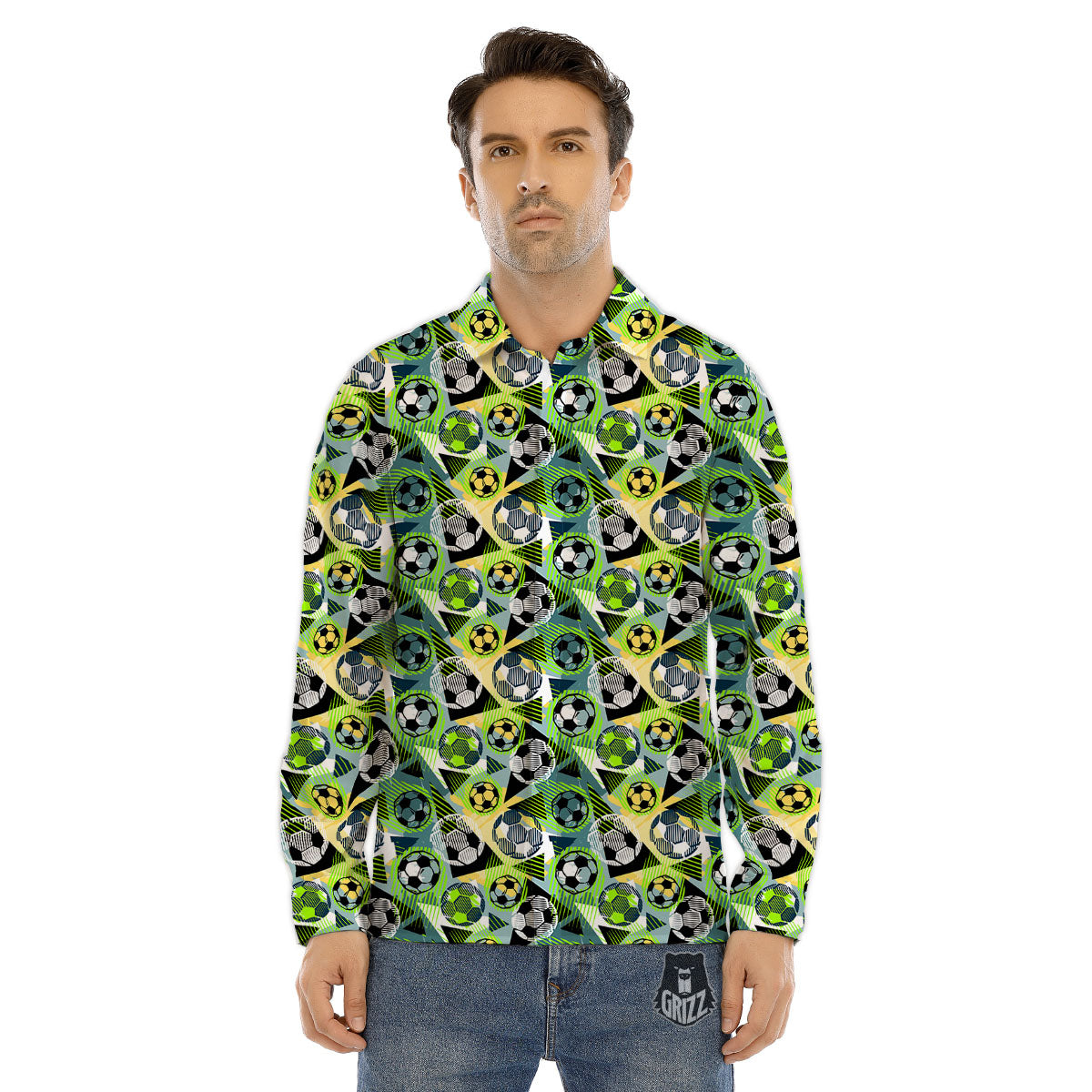 Soccer Ball Grunge Print Pattern Men's Dress Shirts-grizzshop
