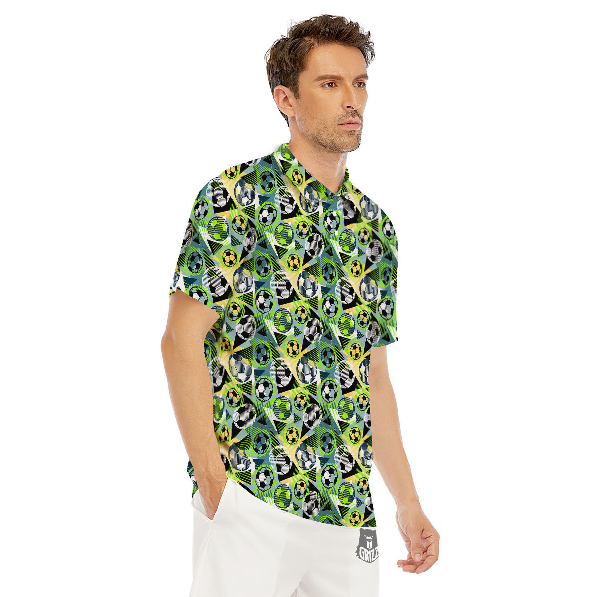 Soccer Ball Grunge Print Pattern Men's Golf Shirts-grizzshop