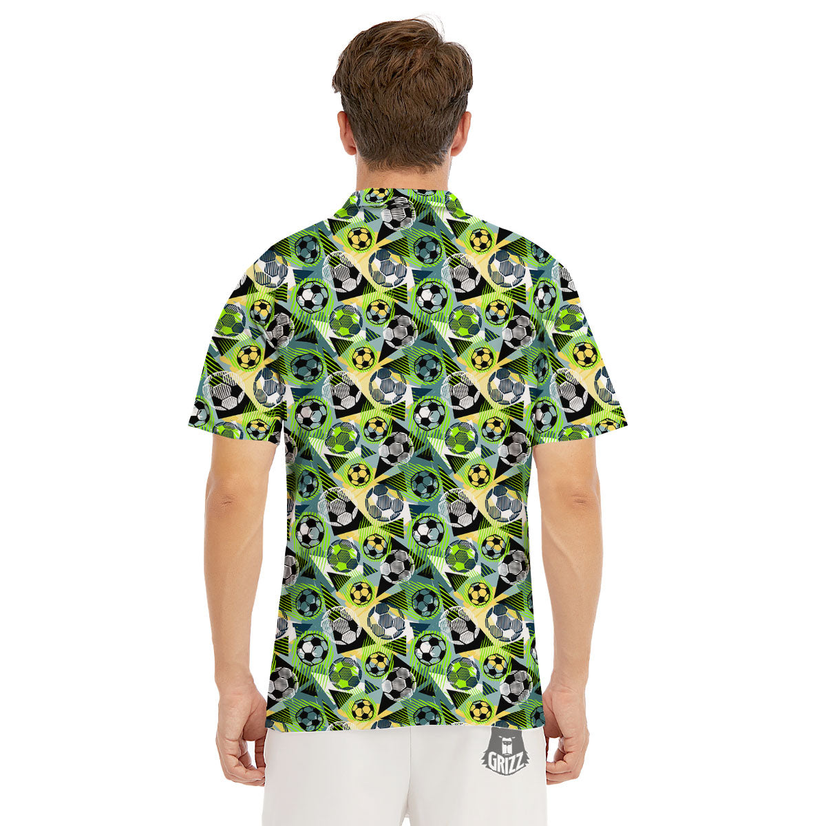 Soccer Ball Grunge Print Pattern Men's Golf Shirts-grizzshop