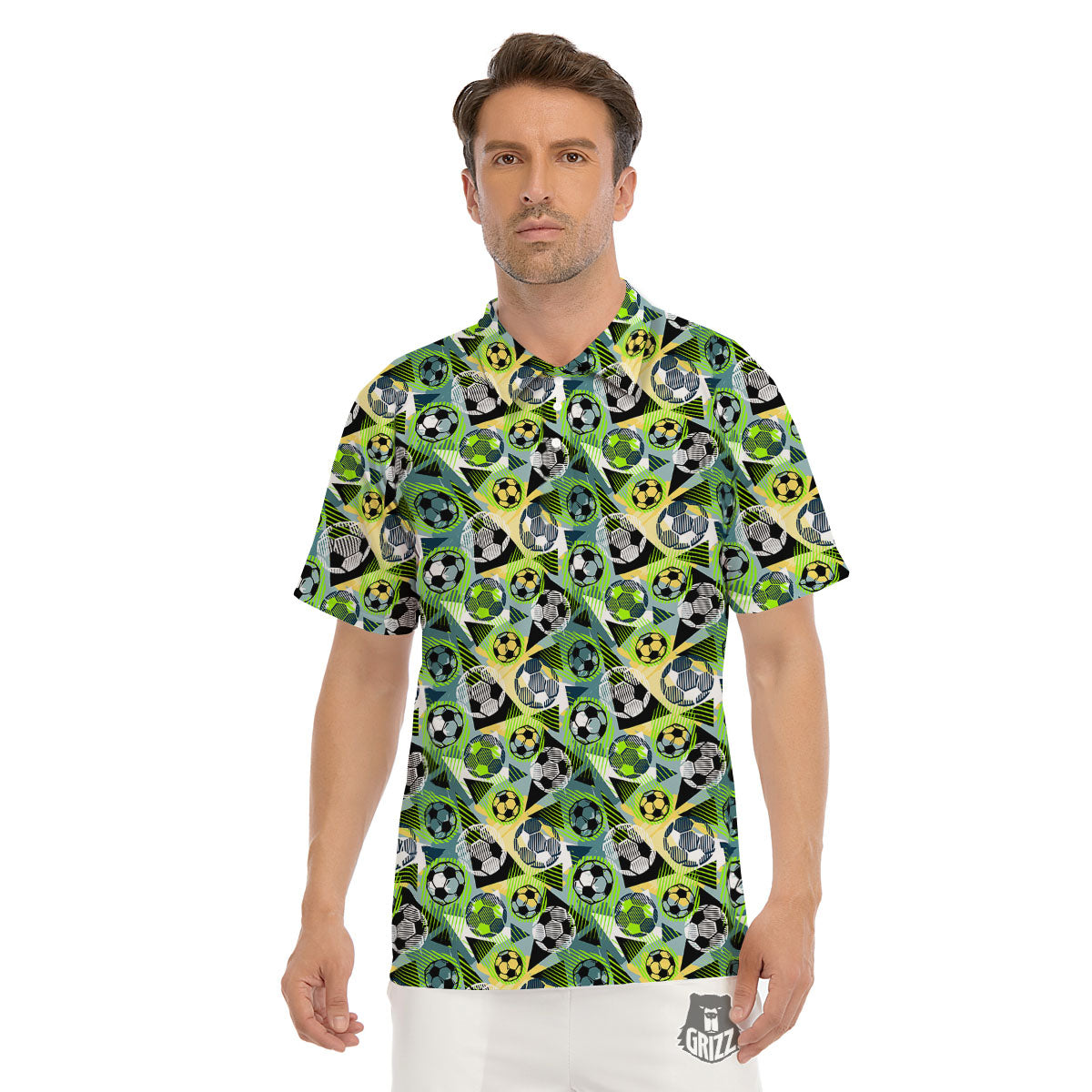Soccer Ball Grunge Print Pattern Men's Golf Shirts-grizzshop