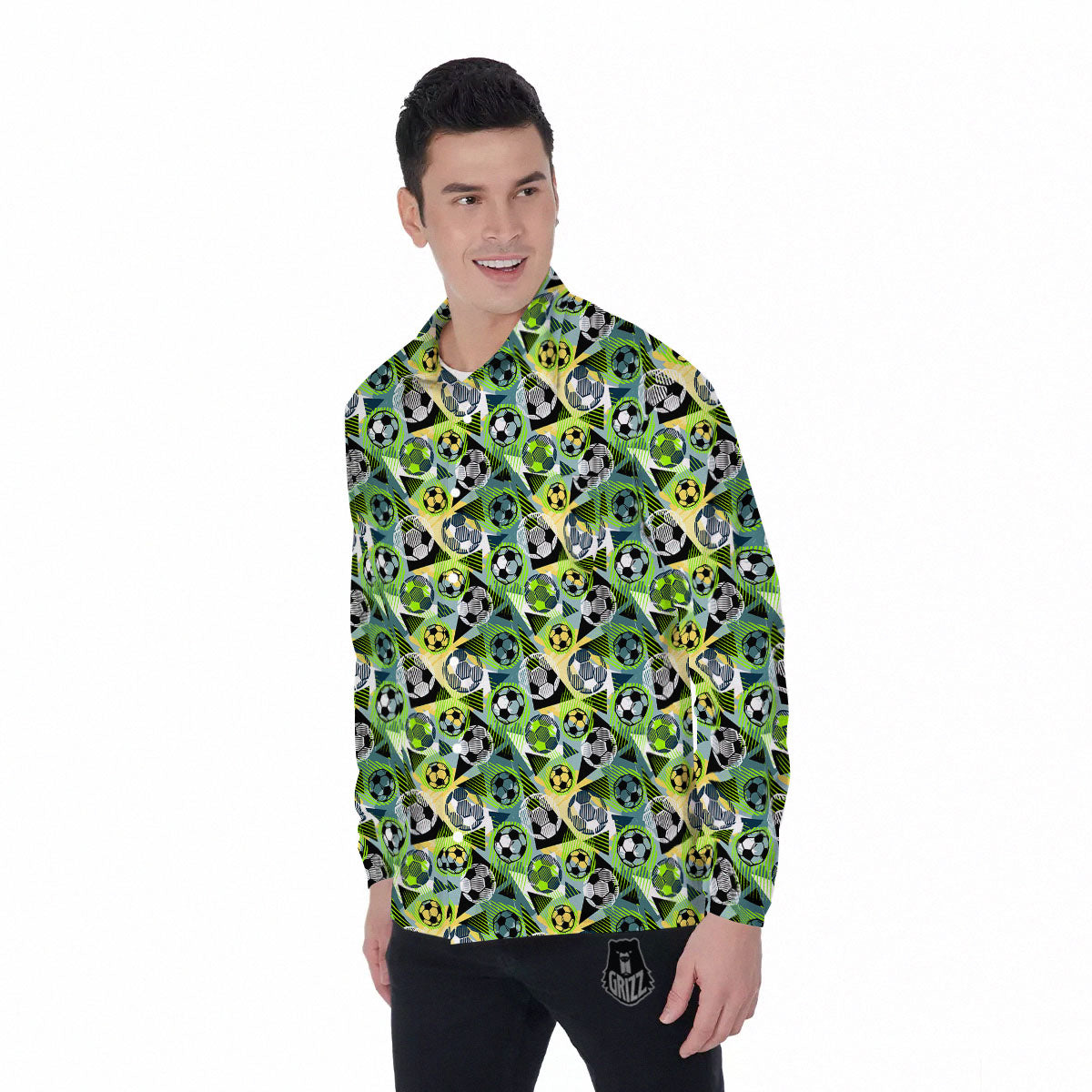 Soccer Ball Grunge Print Pattern Men's Long Sleeve Shirts-grizzshop