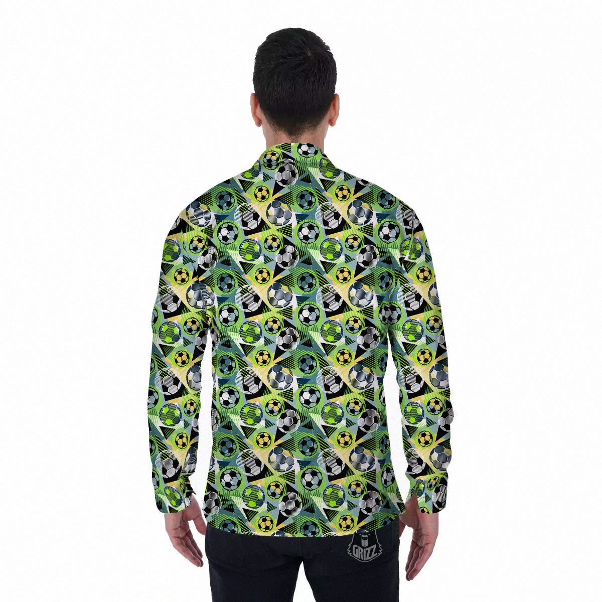 Soccer Ball Grunge Print Pattern Men's Long Sleeve Shirts-grizzshop