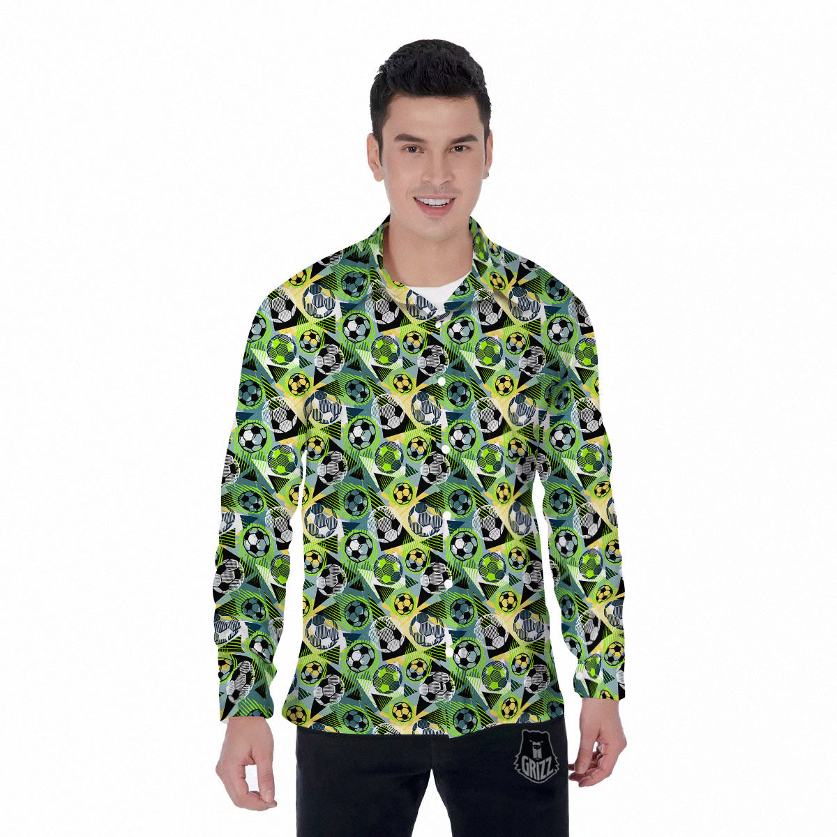Soccer Ball Grunge Print Pattern Men's Long Sleeve Shirts-grizzshop