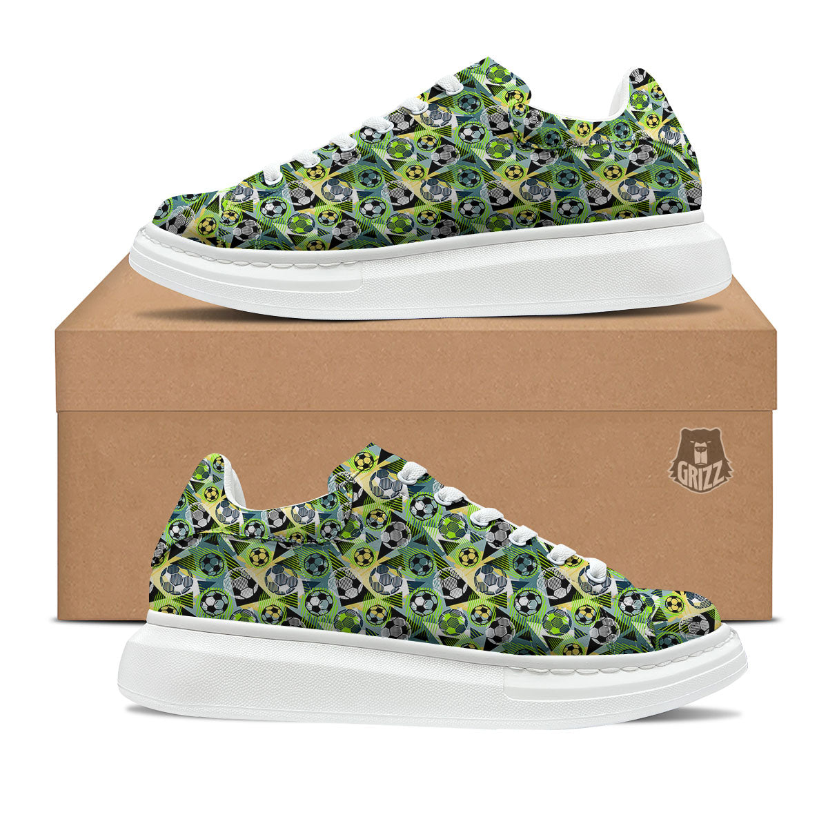 Soccer Ball Grunge Print Pattern Platform Shoes-grizzshop