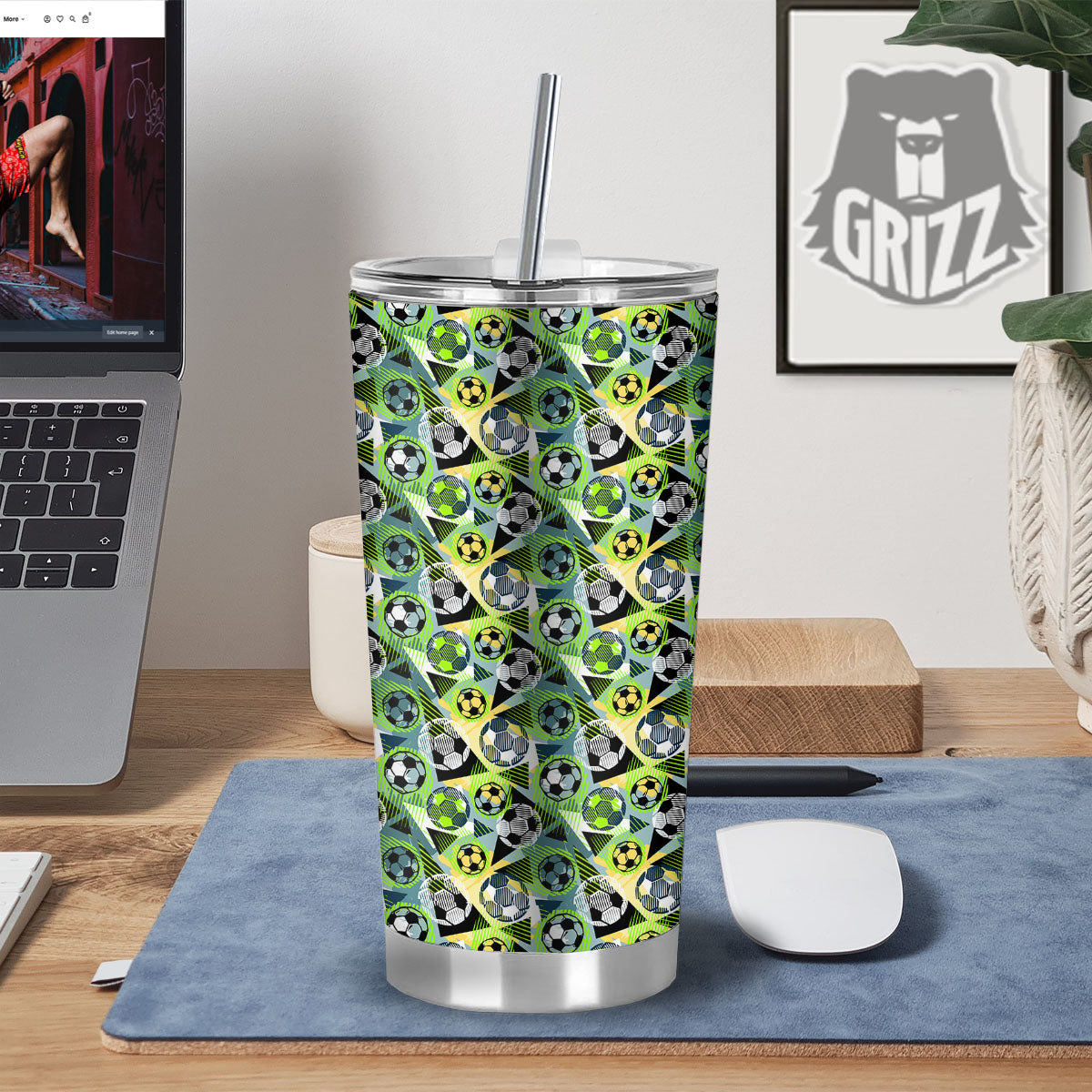 Soccer Ball Grunge Print Pattern Tumbler-grizzshop