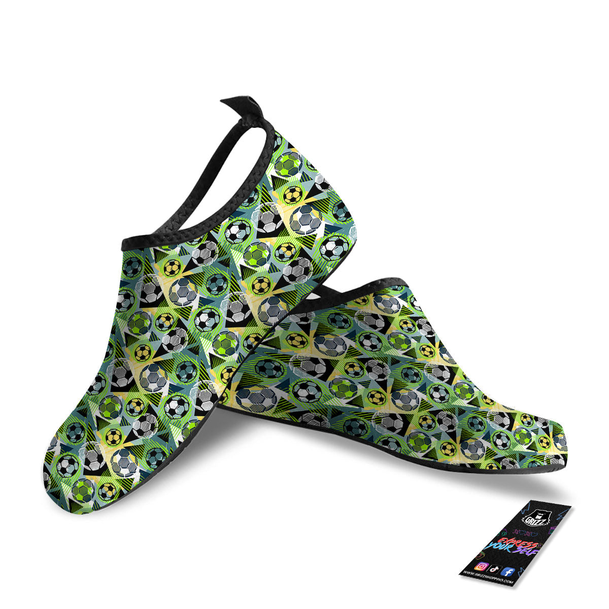 Soccer Ball Grunge Print Pattern Water Shoes-grizzshop