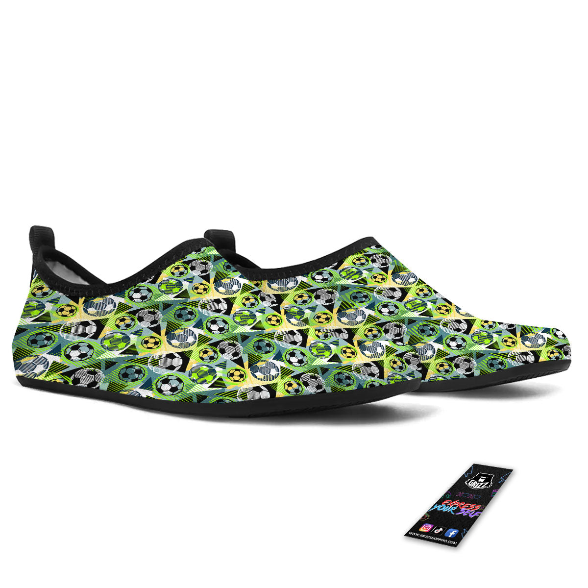 Soccer Ball Grunge Print Pattern Water Shoes-grizzshop