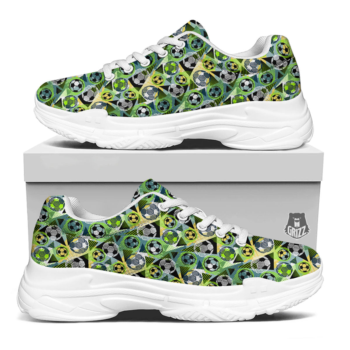 Soccer Ball Grunge Print Pattern White Chunky Shoes-grizzshop