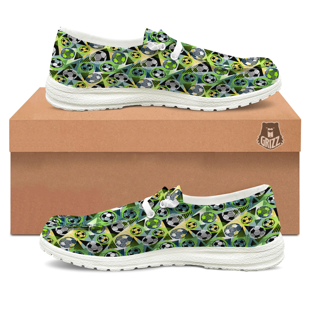 Soccer Ball Grunge Print Pattern White Loafers-grizzshop