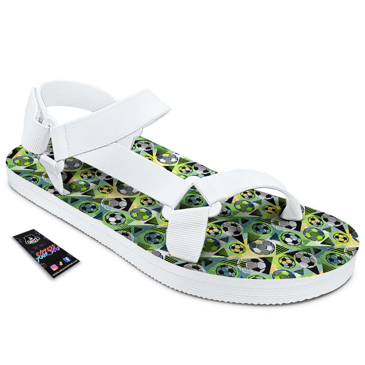 Soccer Ball Grunge Print Pattern White Open Toe Sandals-grizzshop