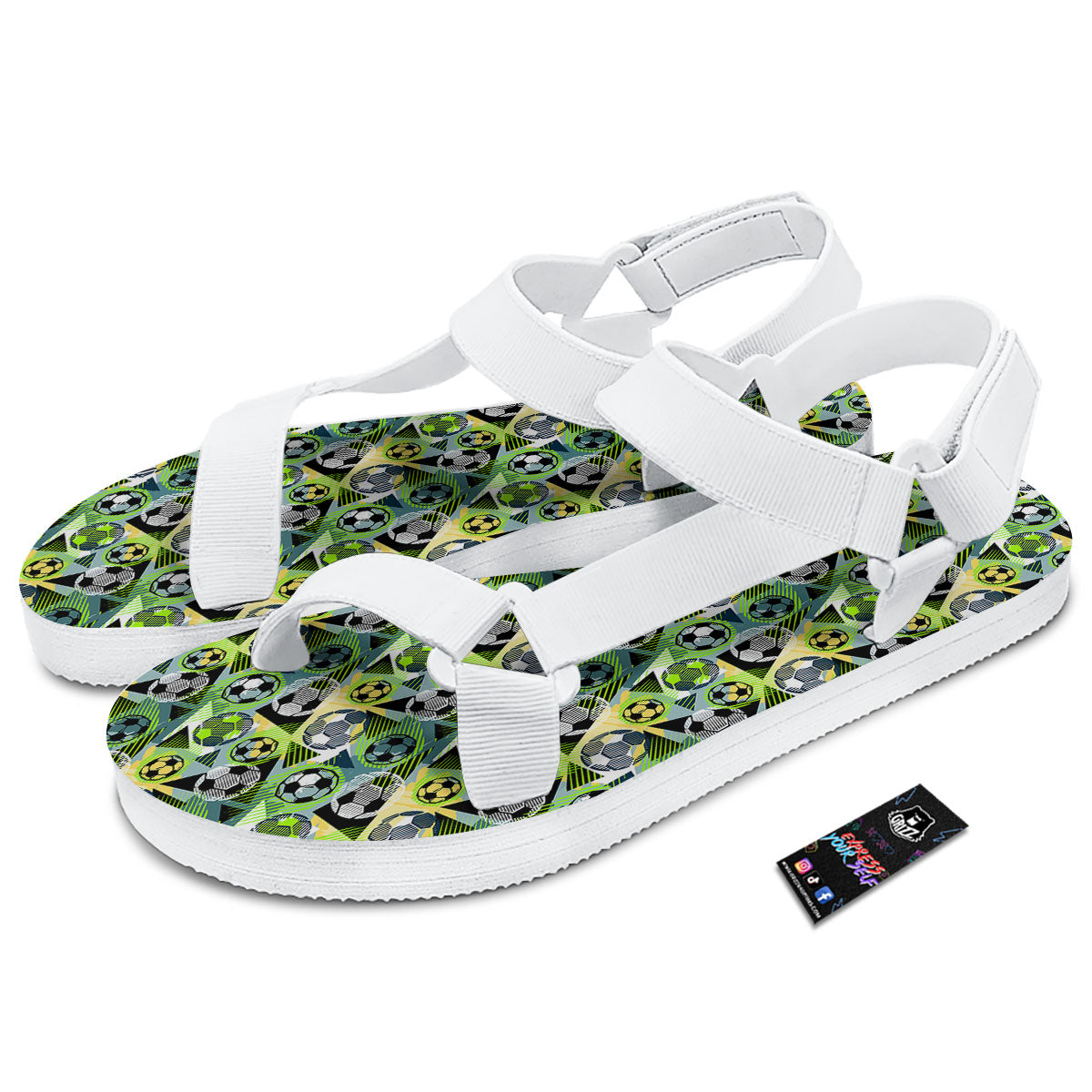 Soccer Ball Grunge Print Pattern White Open Toe Sandals-grizzshop
