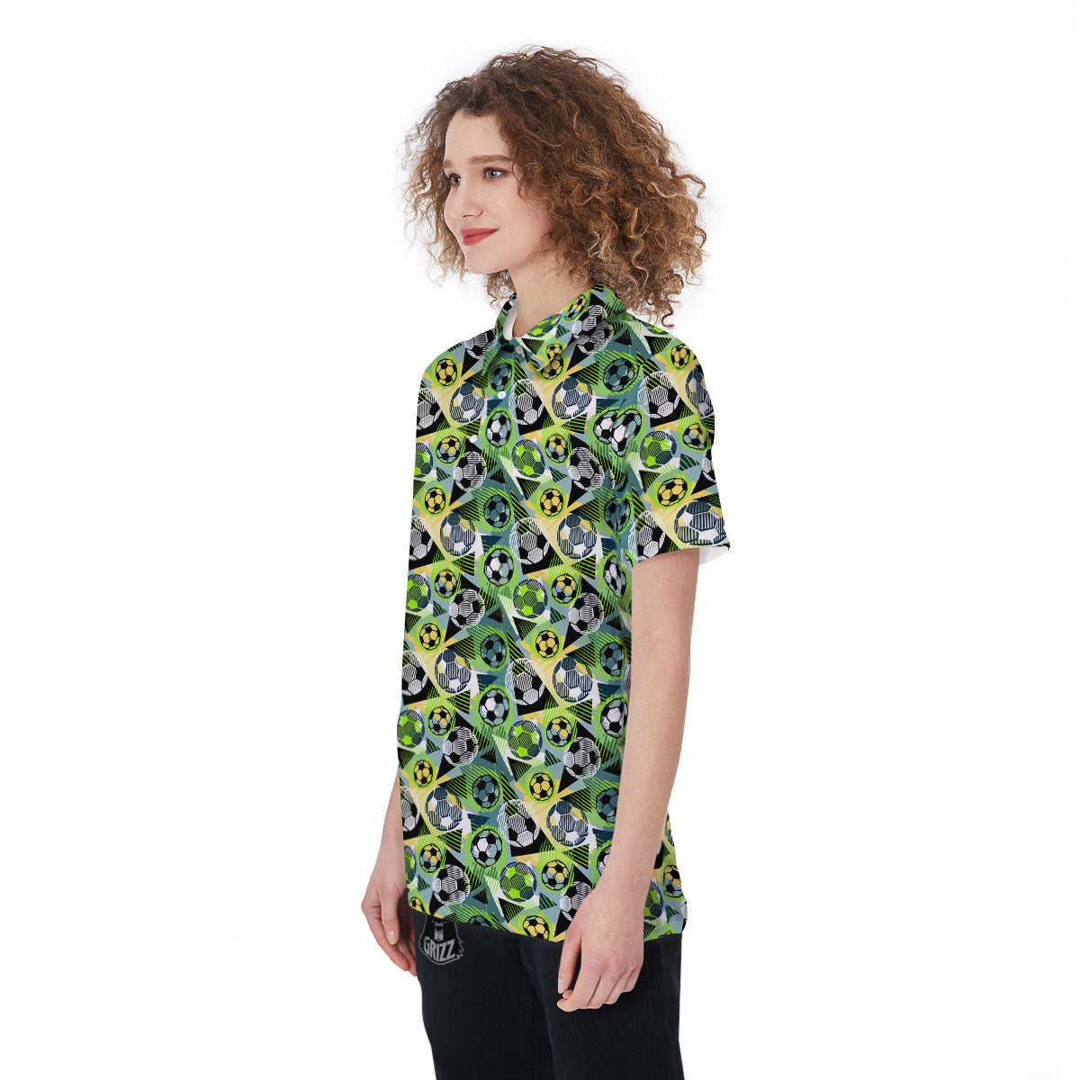 Soccer Ball Grunge Print Pattern Women's Golf Shirts-grizzshop