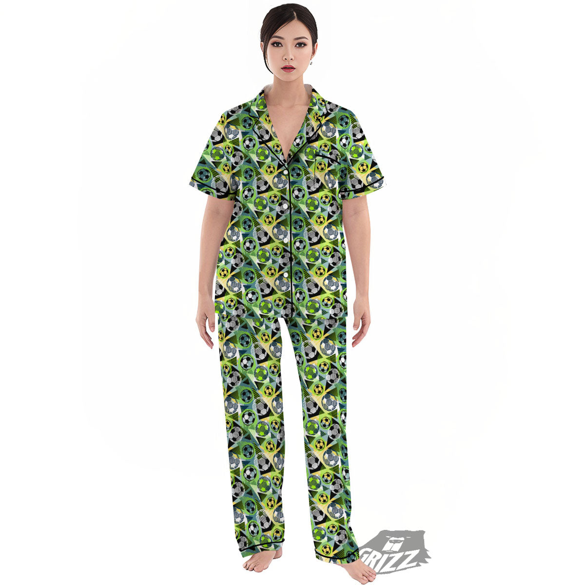Soccer Ball Grunge Print Pattern Women's Pajamas Set-grizzshop
