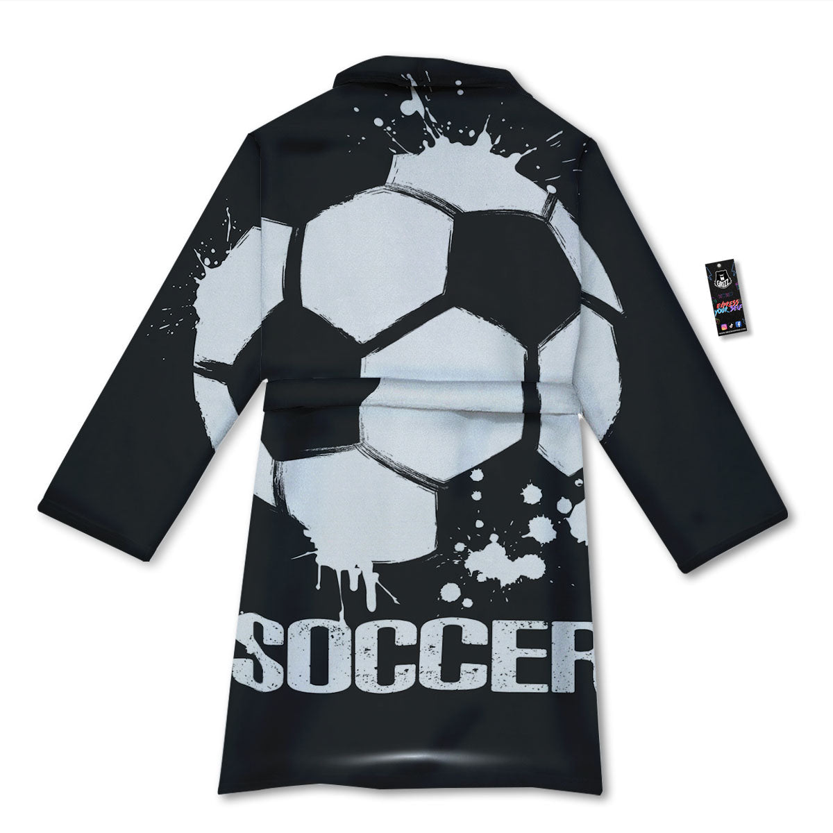Soccer Ball White And Black Print Bathrobe-grizzshop