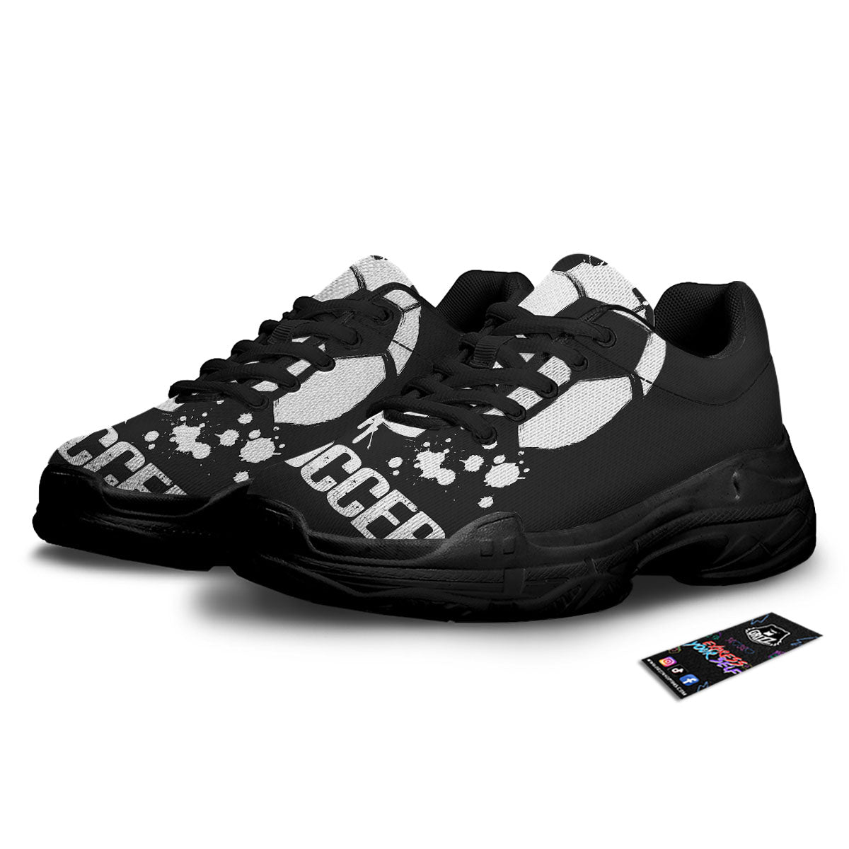 Soccer Ball White And Black Print Black Chunky Shoes-grizzshop