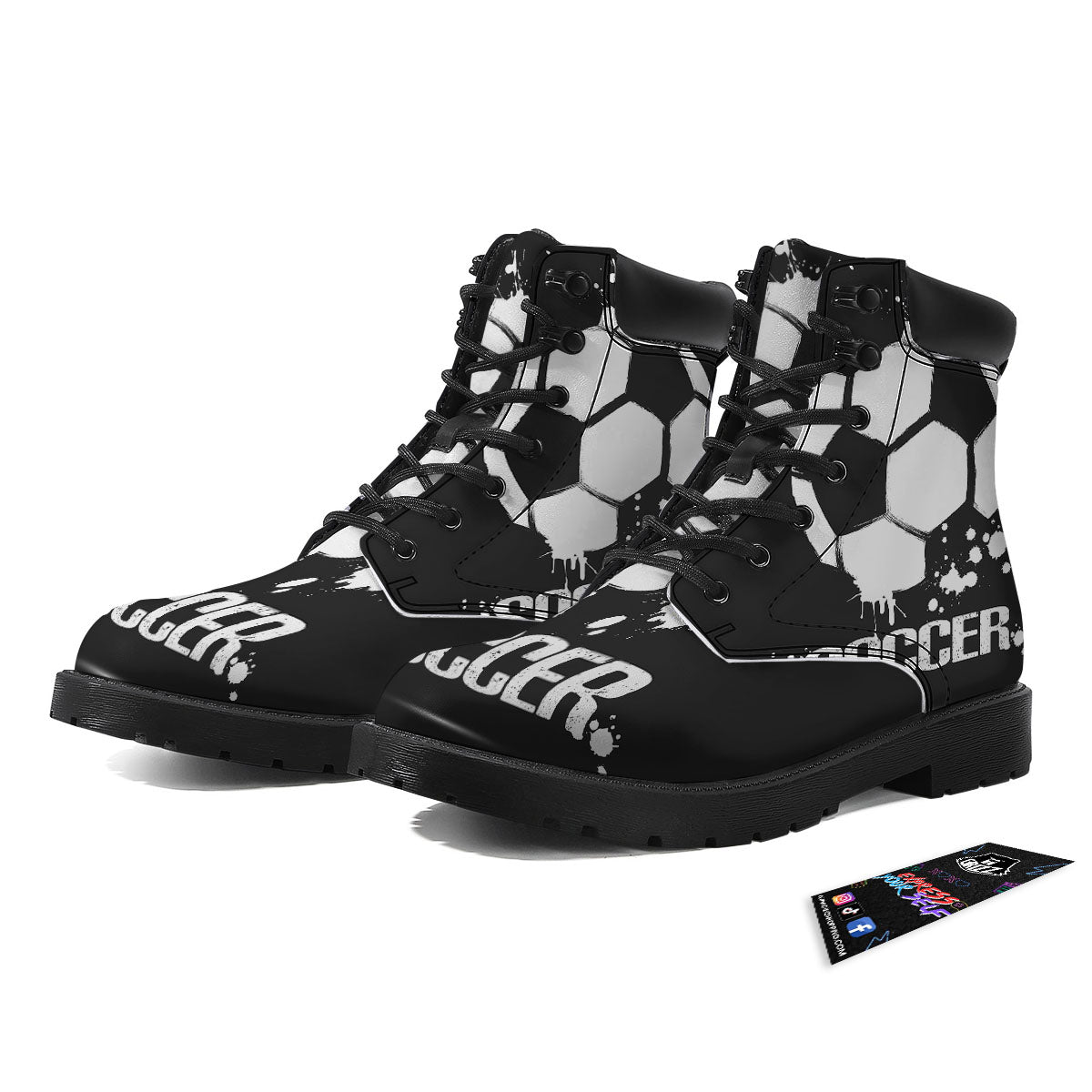 Soccer Ball White And Black Print Boots-grizzshop