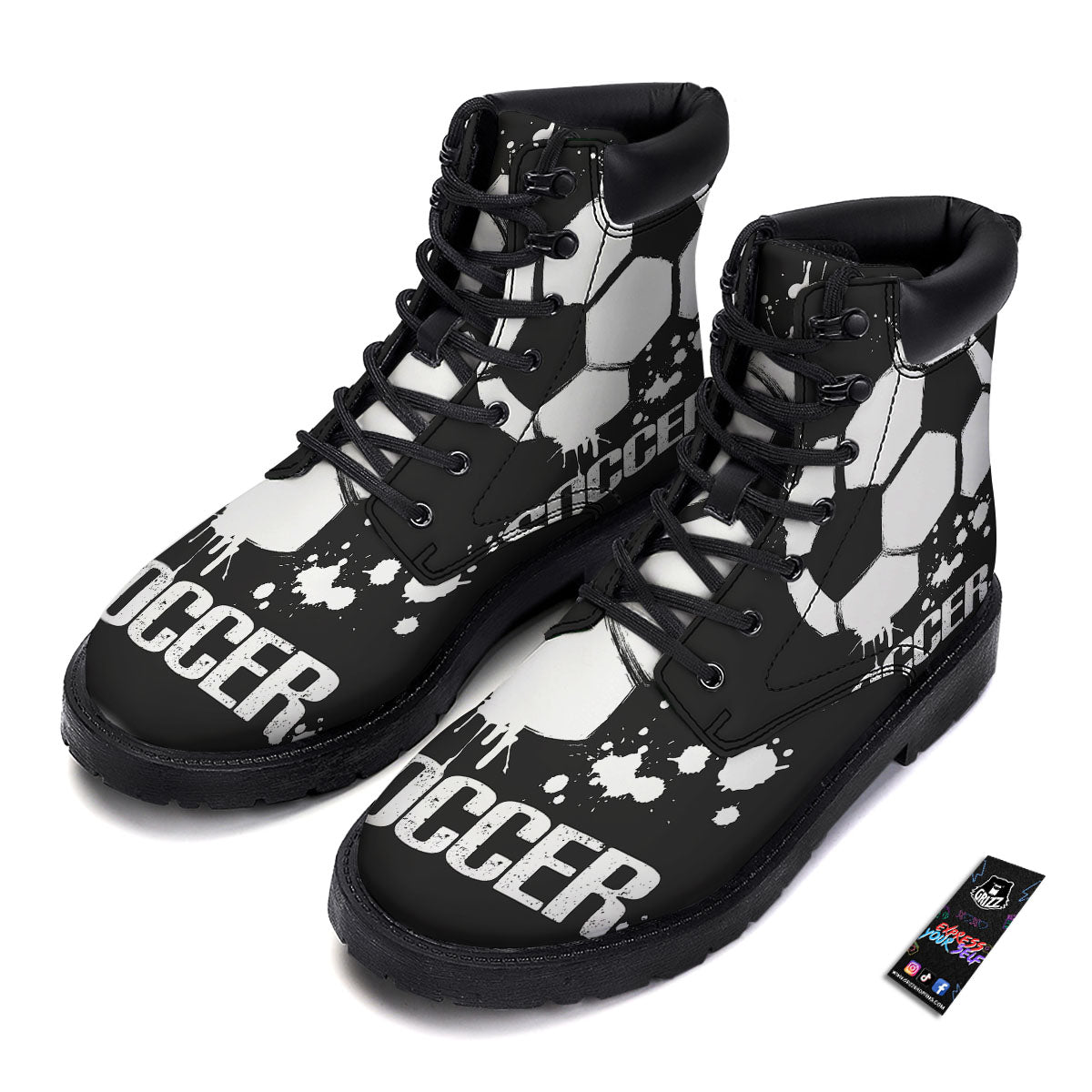 Soccer Ball White And Black Print Boots-grizzshop