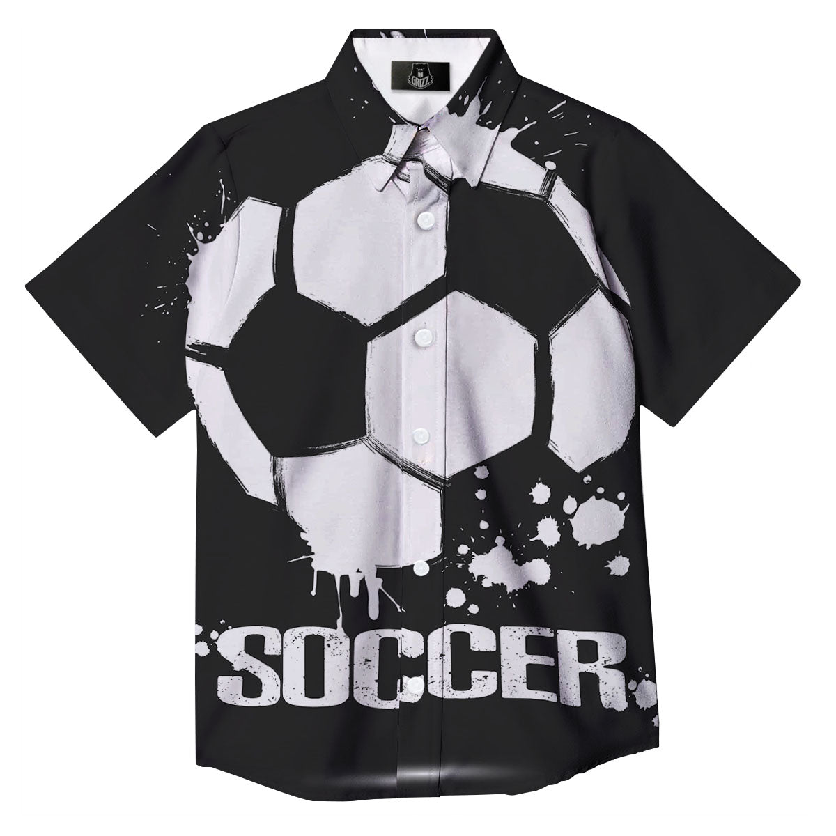 Soccer Ball White And Black Print Button Up Shirt-grizzshop