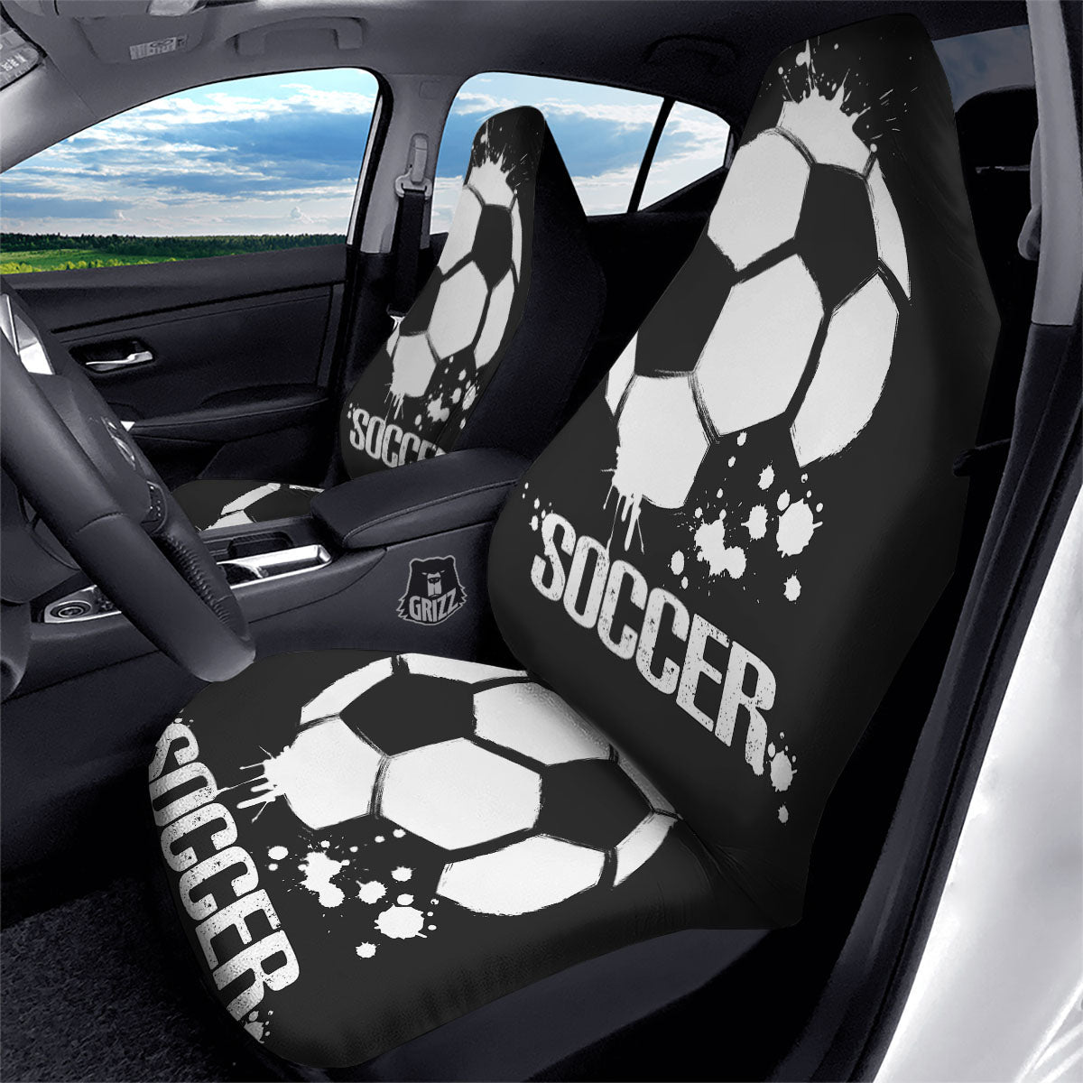 Soccer Ball White And Black Print Car Seat Covers-grizzshop