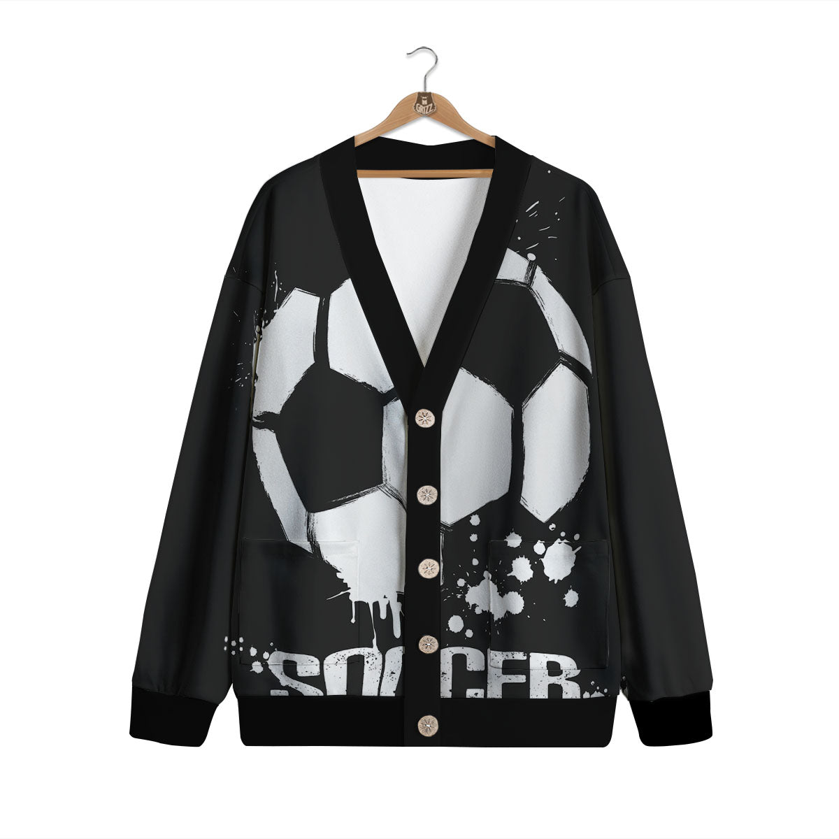 Soccer Ball White And Black Print Cardigan-grizzshop