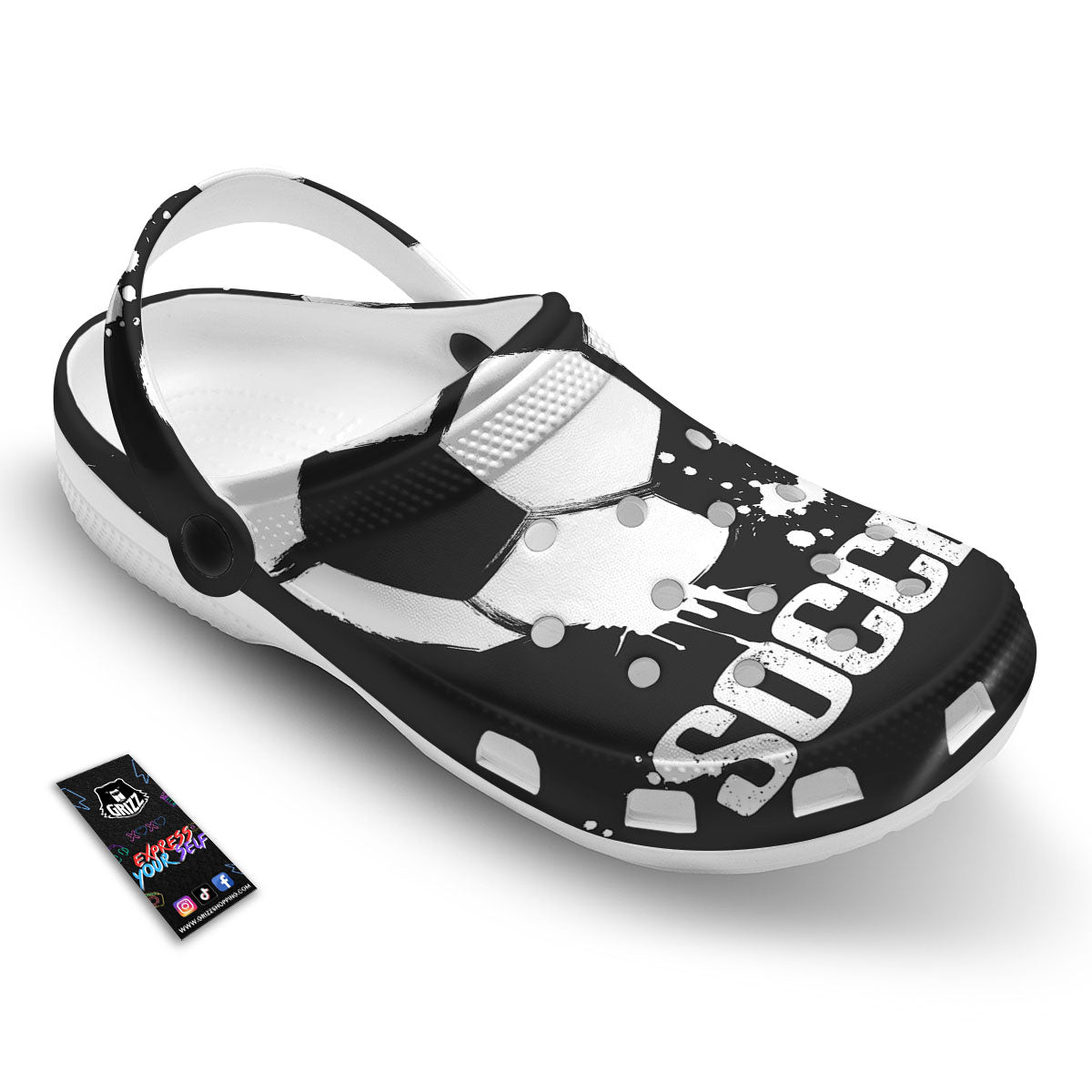 Soccer Ball White And Black Print Clog-grizzshop