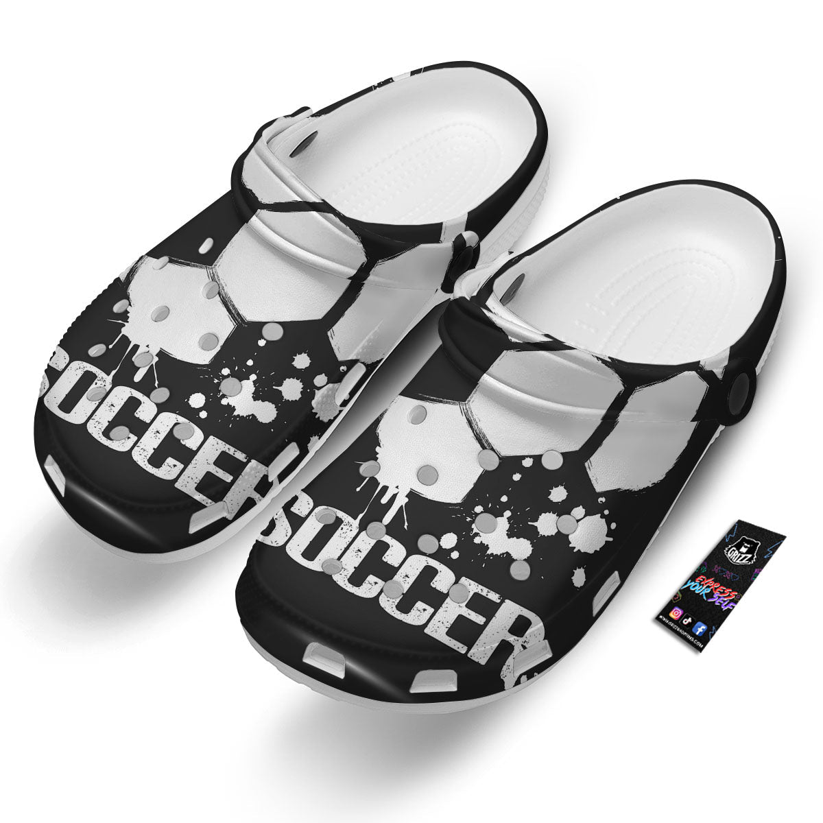Soccer Ball White And Black Print Clog-grizzshop