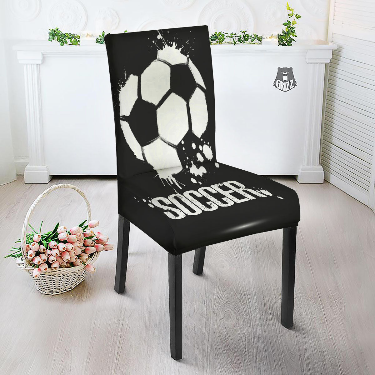 Soccer Ball White And Black Print Dining Chair Slipcover-grizzshop