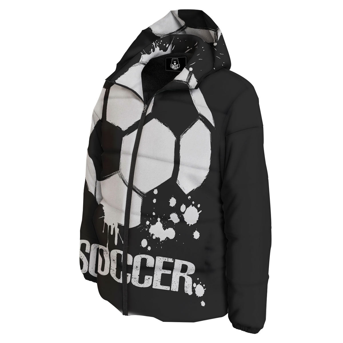 Soccer Ball White And Black Print Down Jacket-grizzshop