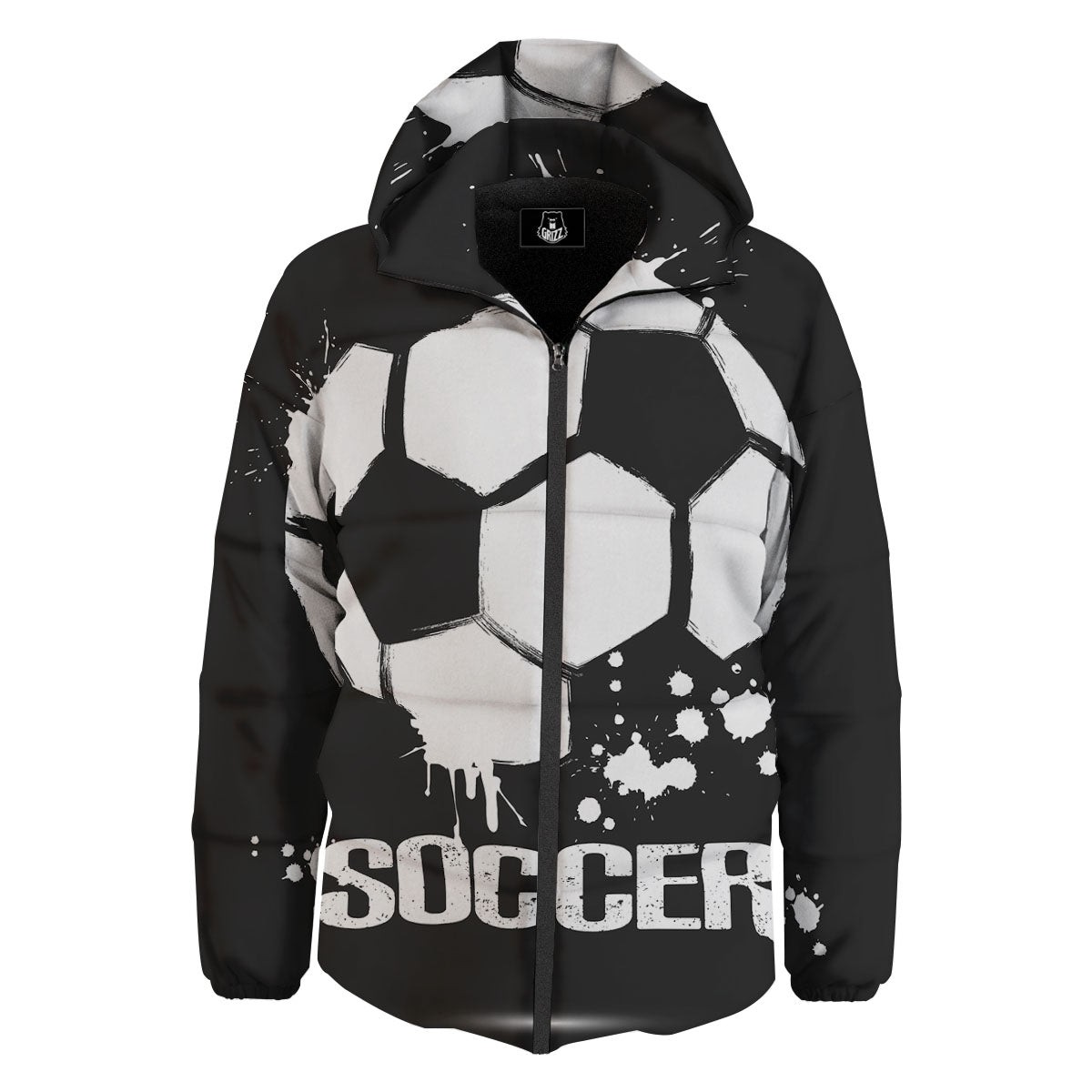 Soccer Ball White And Black Print Down Jacket-grizzshop
