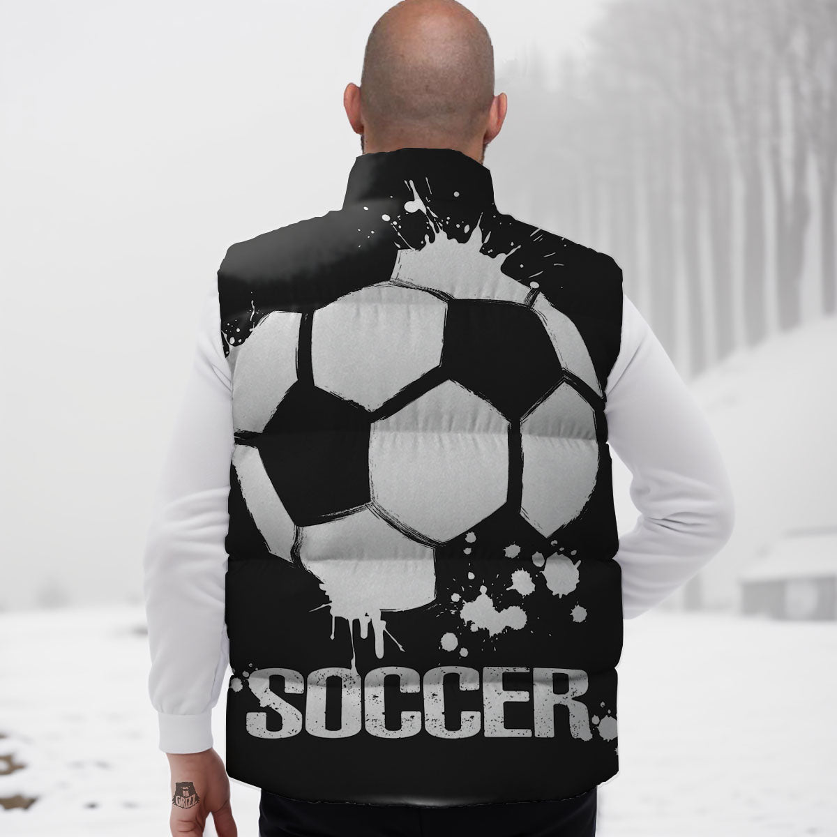 Soccer Ball White And Black Print Down Vest