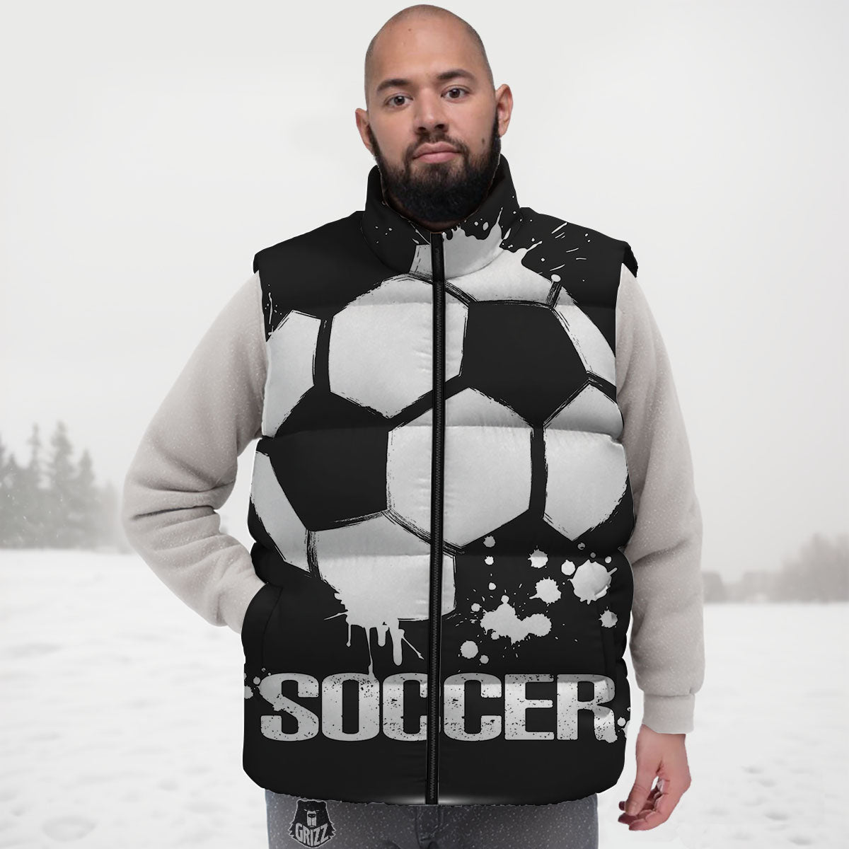 Soccer Ball White And Black Print Down Vest
