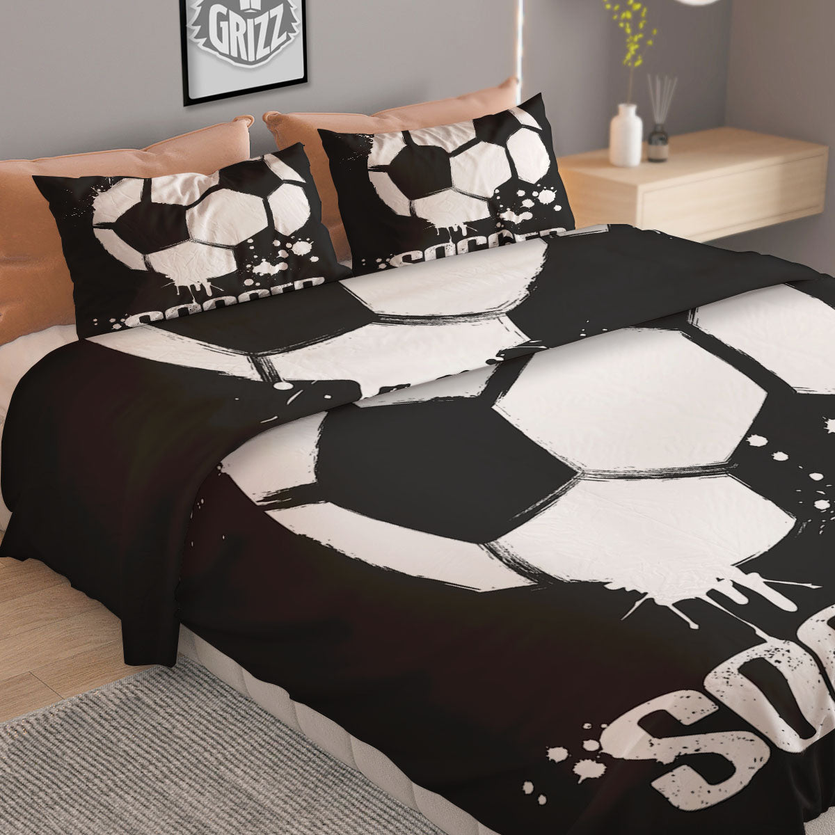 Soccer Ball White And Black Print Duvet Cover Bedding Set