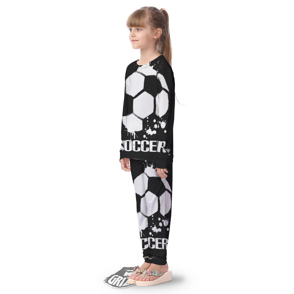 Soccer Ball White And Black Print Kid's Pajamas-grizzshop