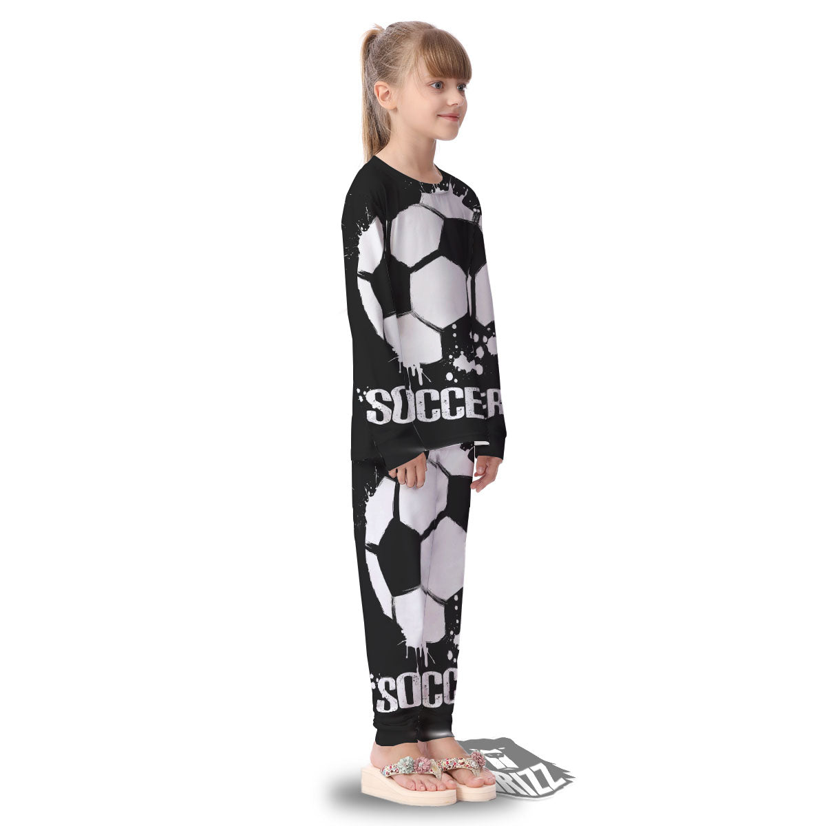 Soccer Ball White And Black Print Kid's Pajamas-grizzshop