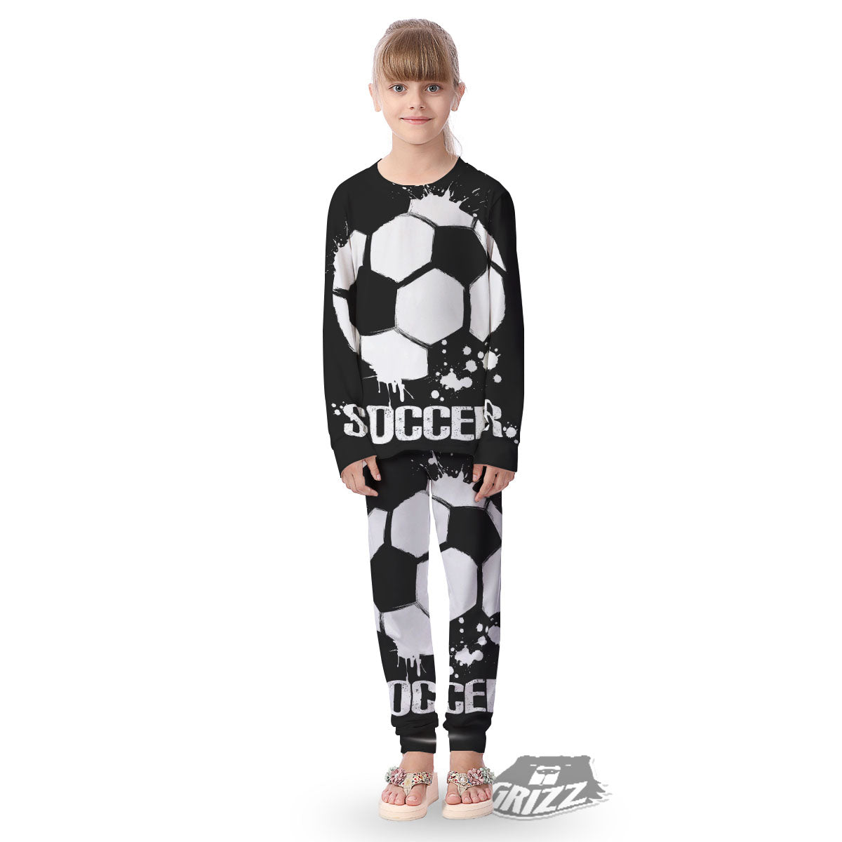 Soccer Ball White And Black Print Kid's Pajamas-grizzshop
